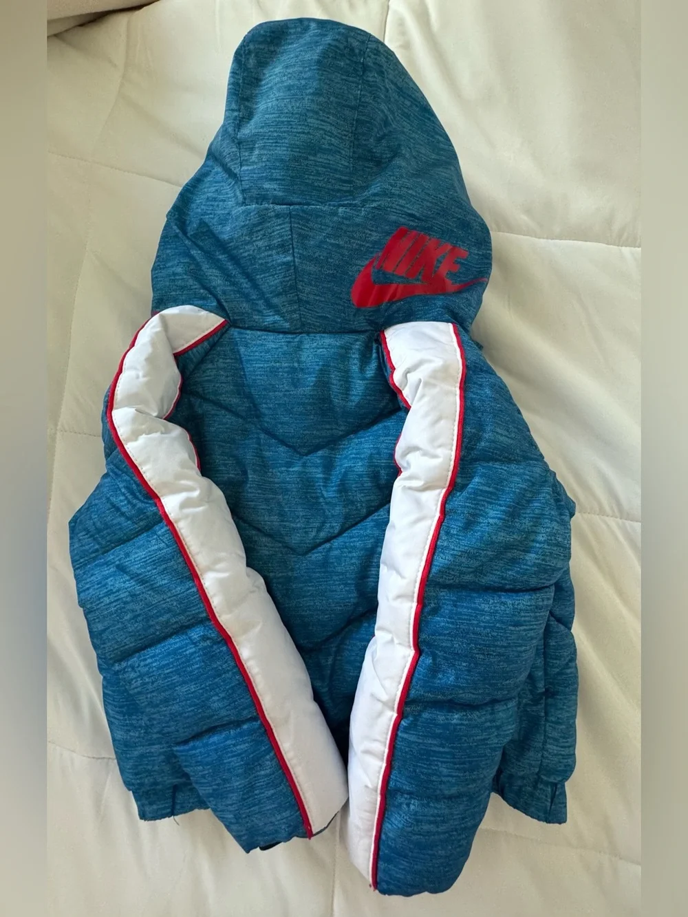 Nike Kids Blue Insulated Puffer Jacket with Stripe Detail